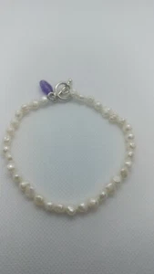 Vintage Freshwater Genuine Pearl Sterling Silver Bracelet Amethyst  8" 10.09g - Picture 1 of 12