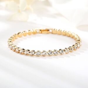 Womens Made With Swarovski Elements Crystal Tennis Bracelet Bangle Gold Plated