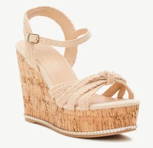 Time and Tru Wedge Sandals Women's Size 7.5 Beige Microfiber Espadrille Classic - Picture 1 of 5