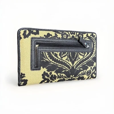 Spartina Daufuskie Island Natural Linen Leather  8x5 Wallet Black & Tan Floral - Image 1 of 4