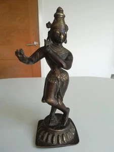 ANTICA FIGURA INDIANA RAME BRONZO/OTTONE DI KRISHNA CIR. 1800 - Foto 1 di 24