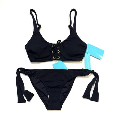 Bikini Melissa Odabash Roma negro piqué 2 piezas traje de baño de playa con cordones top nuevo con etiquetas 4 Foto 1 de 4