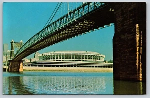 Postcard Ohio Cincinnati River Front Stadium Suspension Bridge c1970s Unposted - Picture 1 of 2