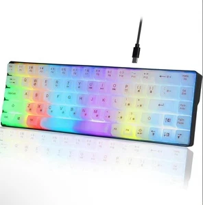 RGB Wired Transparent Keycaps USB Keyboard 60% Keyboard 68 Keys - Picture 1 of 6