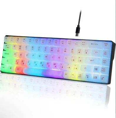 RGB Wired Transparent Keycaps USB Keyboard 60% Keyboard 68 Keys - Image 1 of 4