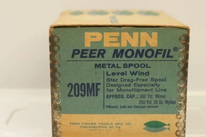 Vintage, Scatola per Mulinelli Penn Con Staffa di Montaggio Asta Penn Peer Monofilo 209MS - Foto 1 di 12