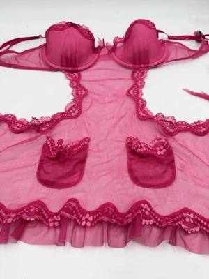 Victoria Secret Sexy Little Things Size 36 C Pink Sheer Lace Apron Lingerie Wire - Image 1 of 4