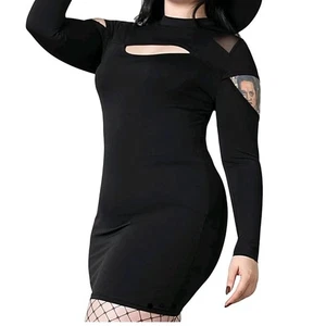 KILLSTAR schwarzes Minikleid Cut Out Cold Shoulder Mesh Gothic Übergröße 4XL - Bild 1 von 11