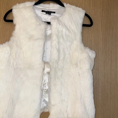 Theory 兔毛衬里白色背心夹克 Y2K M 码暴徒妻子老钱 — 第 1/4 张图片
