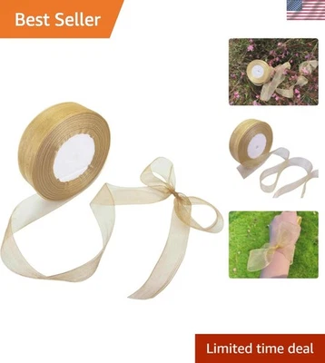 Sheer Gold Chiffon Ribbon, 1 Inch x 50 Yards - Perfect for Bouquets & Gifts - Image 1 of 4