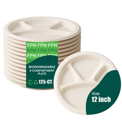 FPN 12-inch 4-Compartment Heavy Duty Paper Plates, Disposable,125/250 - Image 1 of 4