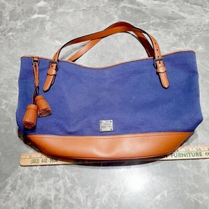 Lauren Ralph Lauren Polo Blue & Brown Lightweight Tote Women's Handbag - Picture 1 of 9