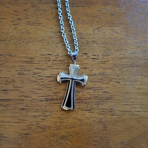 Silver Gold Tone Steel Nation Stainless Cross Pendant Y2K Mens Necklace Chain - Picture 1 of 11