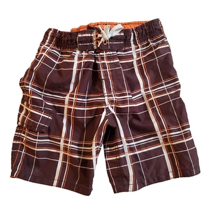 Mossimo Boys Swim Trunks Size XS 4/5 Brown Plaid Mesh Lined Drawstring Pockets - Picture 1 of 9