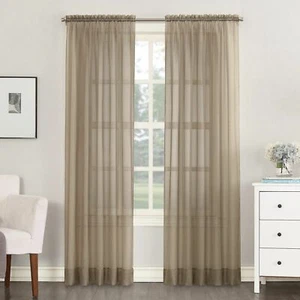 No. 918 Emily Sheer Voile Rod Pocket Curtain Panel, 59" x 95", Taupe - Picture 1 of 3