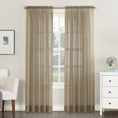No. 918 Emily Sheer Voile Rod Pocket Curtain Panel, 59" x 95", Taupe - Image 1 of 3