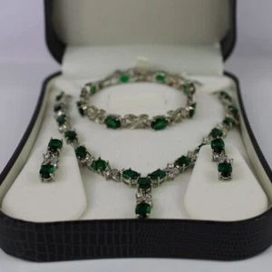 925 Sterling Silver Emerald Engagement Jewelry Set Wedding Emerald Jewelry Set 7 - Picture 1 of 3