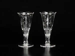 Pair Of Antique Round Glass Funnel & Engraved Vase. 6 1/4" Tall - Picture 1 of 12