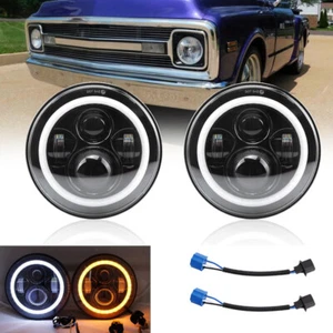 Pair 7inch Round LED Headlights Halo DRL Light for Chevy C10 C20 Nova Ford F-100 - Bild 1 von 9