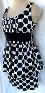 VTG Y2K / 90s..BLACK & WHITE..POLKA DOT..BODYCON..DRESS w LONG PEPLUM..SIZE 7 - Picture 1 of 6