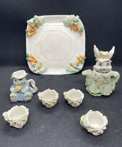 Miniature Resin Tea Set Bunny and Kitten Springtime 8 pc. set - Picture 1 of 12
