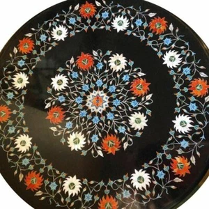 18" Black Marble Coffee Center Table Top Stone Handmade Inlay Art Home s21 - Picture 1 of 4