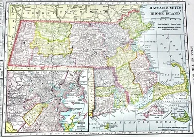 ANTIGUA MASA 1908 ANTIGUA. & IMPRESIÓN CROMOLITOGRÁFICA COLOR MAPA RI / VERMONT & NH Foto 1 de 4