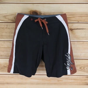 Xcelwear Swimsuit Swim Trunks Mens Sz 34 Black Side Stripes Polyester Drawstring - Picture 1 of 5