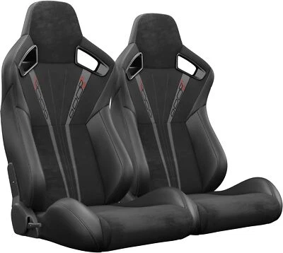 2x Asientos de Coche Ajustables de Cuero PVC Doble Deslizadores, Asientos de Carreras con Cubo Universal Foto 1 de 4