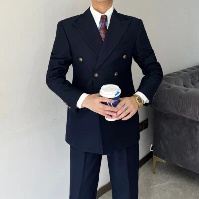 Conjunto de Traje Retro Para Hombre Delgado Doble Pecho Moda Negocios Formal Traje Dos Piezas Foto 1 de 4