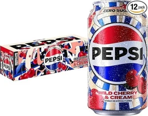 Pepsi Wild Cherry & Cream ZERO SUGAR 12 Oz 12 Pack - Picture 1 of 3