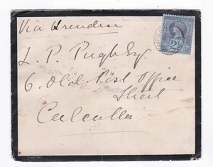 1895 QV FINE 2½d BLUE STAMP ON PUMSAINT WELSH VILLAGE MOURNING COVER TO CALCUTTA - Picture 1 of 3
