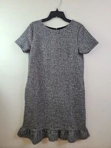 LOFT Side Pockets Short Sleeve Shift Dress Size S Ruffle Black White Multi NWT - Picture 1 of 11