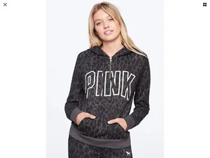 NUEVO ROSA Por VICTORIA’S SECRET RARO AJUSTE PERFECTO GRIS LEOPARDO 1/4 CREMALLERA SUDADERA CON CAPUCHA TALLA LG - Imagen 1 de 3