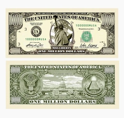 Miss Liberty Novelty Million Dollar Bill - 10 Count - Image 1 of 4