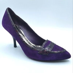 BCBGirls Rita Purple Suede and Snake Print Patent Leather Trim Point Toe Sz 8.5 - Picture 1 of 10