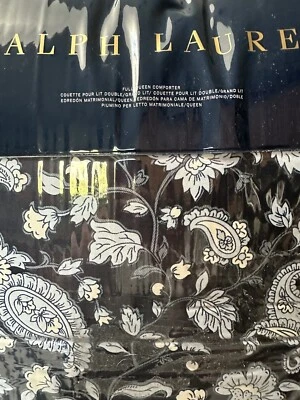 RALPH LAUREN 1 pieza F/QUEEN DELPHINE EDREDÓN PAISLEY AZUL MARINO BLANCO NUEVO EN PAQUETE Foto 1 de 4