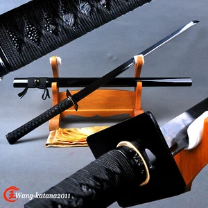 Espada recta afilada ninja musashi de 40"" totalmente negra práctica japonesa ninjato - Imagen 1 de 12