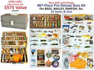 487-Piece BASS TACKLE BOX FISHING KIT Lures Crankbiat Spinnerbait Plastic Heddon - Picture 1 of 9