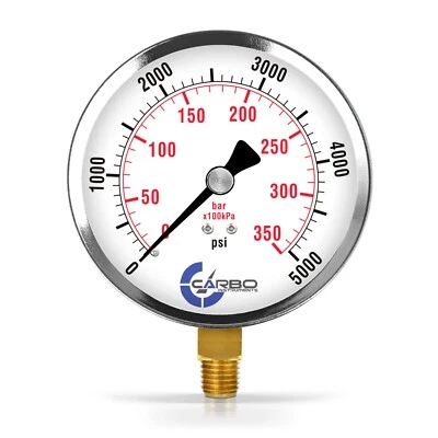 4" Pressure Gauge - Chrome Plated Steel Case, 1/4"NPT, Lower Side Mnt. 5000 PSI - Image 1 of 4