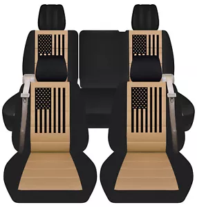 Cubiertas de asiento de auto SUV delanteras + traseras bronceadas negras con bandera de EE. UU. Se adapta a Chevy Trailblazer GMC - Imagen 1 de 7