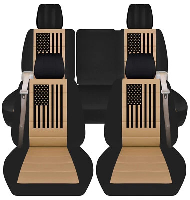 Cubiertas de asiento de auto SUV delanteras + traseras bronceadas negras con bandera de EE. UU. Se adapta a Chevy Trailblazer GMC Foto 1 de 4