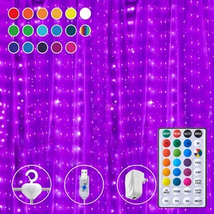 16 Colors Changing Curtain Lights - 250 LED 9.8 X 8.8 FT Fairy String, 7 Modes T - Picture 1 of 12