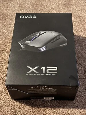 EVGA X12 Gaming Mouse, 8k, Wired, Black, Customizable, Dual Sensor, 16,000 DPI - Image 1 of 3