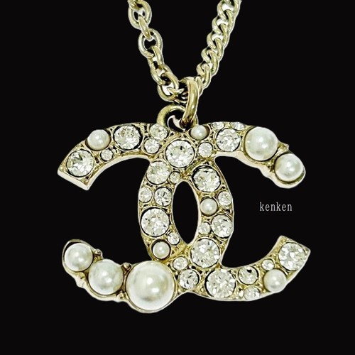 Collana CHANEL AUTENTICA Coco Mark catena logo CC rara kenkenjp strass perle oro