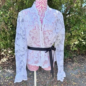 Blazer de encaje Chetta B vintage con lazo en la cintura coqueta cottagecore puños con volantes 8 - Imagen 1 de 11