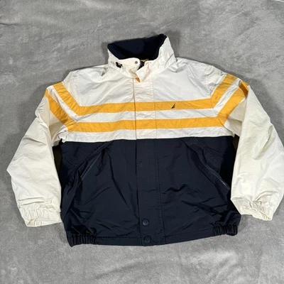 Chaqueta de Vela Nautica Para Hombre Grande Blanca Marina Amarilla Cortavientos Años 90 Vellón De Colección Foto 1 de 4