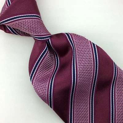 Corbata Ermenegildo Zegna Italia Granate-Rosa Blanco Acanalado Rayas Lujo Seda Pesada L3 Foto 1 de 4