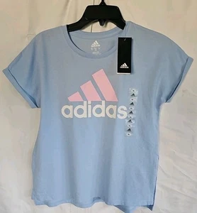 Girls XL, 16 Adidas Logo Graphic T-Shirt Color Clear Sky NEW - Picture 1 of 3