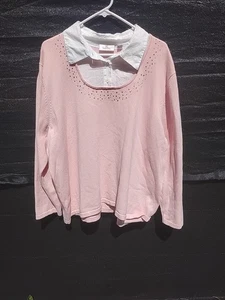 QUAKER FACTORY 3X SEQUINED DRESSY SWEATER SALMON COLORED  - Picture 1 of 5